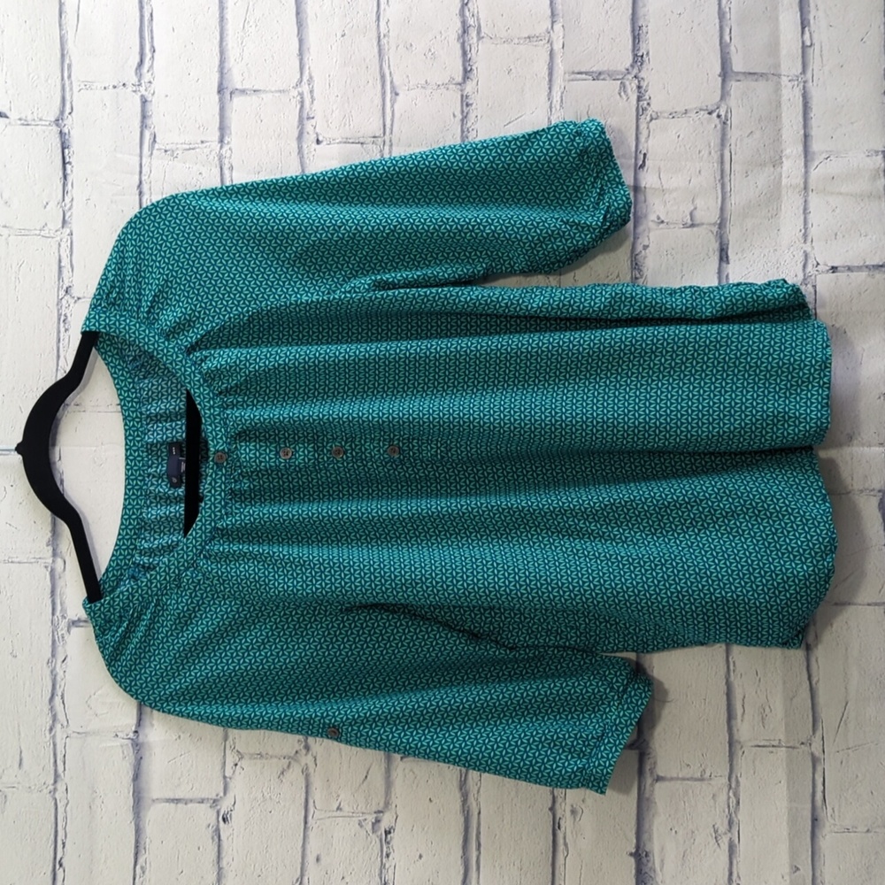 Gap Blue Green Blouse Rolled Sleeves Top Women's Size Medium